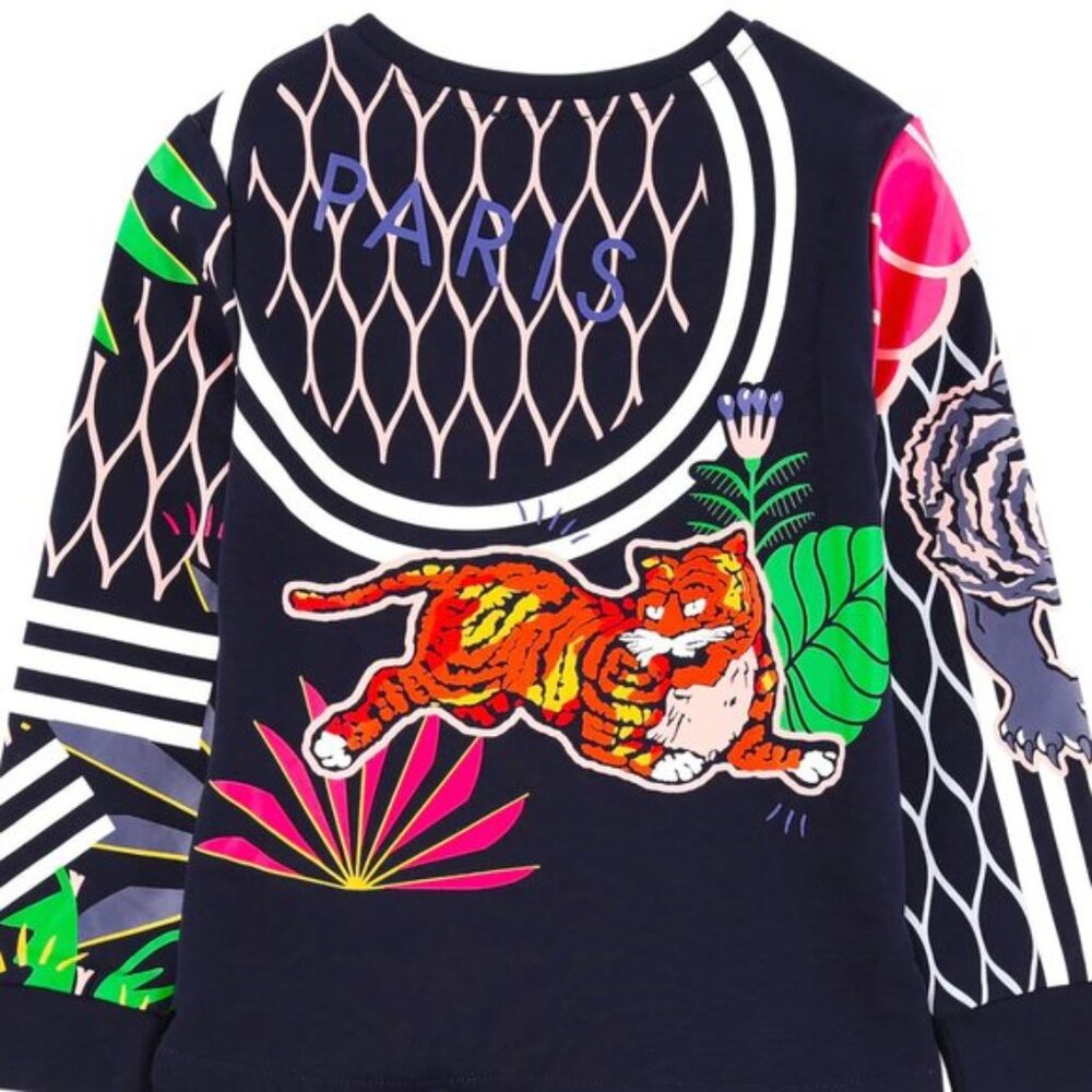 Kenzo Paris Girls Dark Navy Colorful Jungle Tiger Dress Sz 14 - Picture 6 of 14